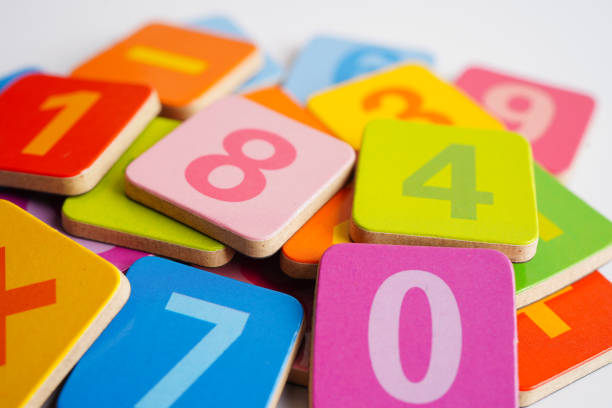 istock Number wood block cubes for learning Mathematic, education math concept. 1418934753