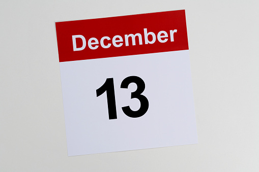 December 13 calendar page on white background.
