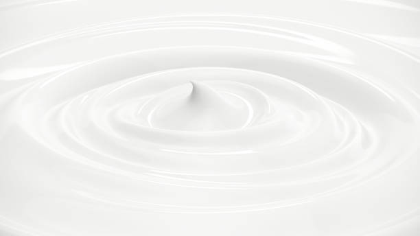 エクストリームクローズアップミルククリームがきれいな波紋を渦巻く。飲食品の食感コンセプト、化粧品コンセプトアイデア。3Dレンダリング。