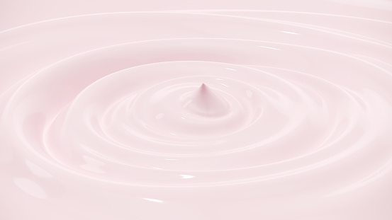 Extreme Closeup strawberry Milk cream swirl clean ripple. texture concept for food and drink , cosmetics concept idea. 3d render. Selective focus.