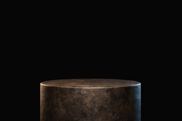 istock Black stone podium 3d background or luxury presentation cylinder product display rock marble premium platform stand on dark empty stage minimal pedestal backdrop with blank advertising show scene. 1418948522