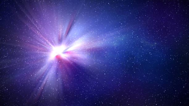 istock Burst of light in space. Night blue starry sky horizontal background 1418953973
