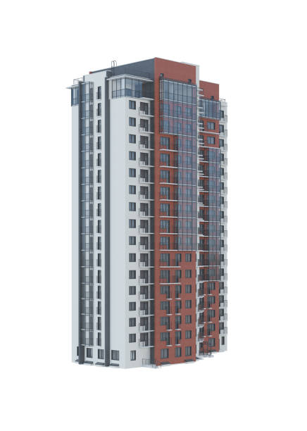 istock Tenement house on white background. 3D rendering. 1418961561