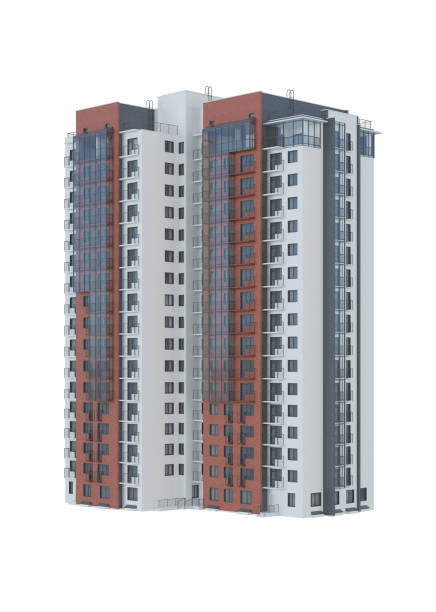 istock Tenement house on white background. 3D rendering. 1418961563