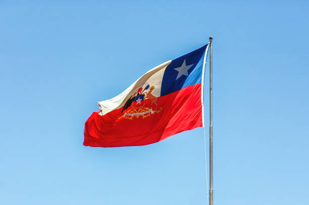 istock Flag of President , Chile at blue sky background 1418963924
