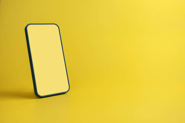istock smartphone display screen, phone mockup, blank display, modern device on yellow background, copy space 1418965150