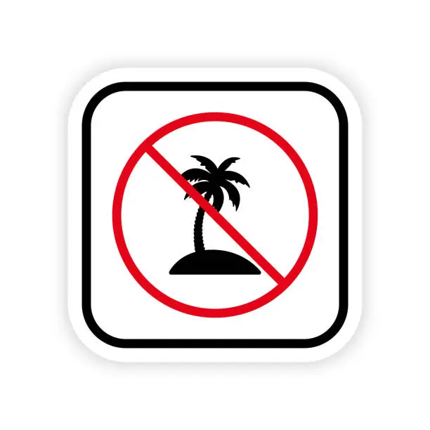 Vector illustration of Ban Palm Tree Oil Black Silhouette Icon. Palm Oil Red Stop Symbol. Only Natural Organic Food Ingredient Pictogram. No Allowed Fat Forbidden Sign. Palm Oil Prohibited. Isolated Vector Illustration