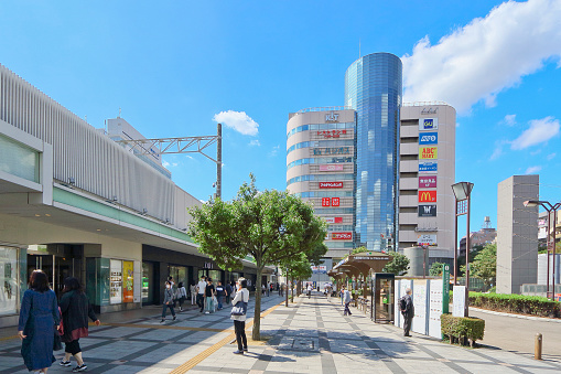 Tokyo,Kinshicho,japan - September 28,2020:This place is beautiful, near many shopping centers, Tokyo Skytree Tower, convenient and quick to get from the station to other places. Therefore, many people come and go