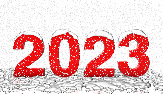 Red 2023 Text with Snow