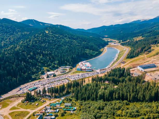 istock aerial view of summer mountains range bukovel lake 1418980571