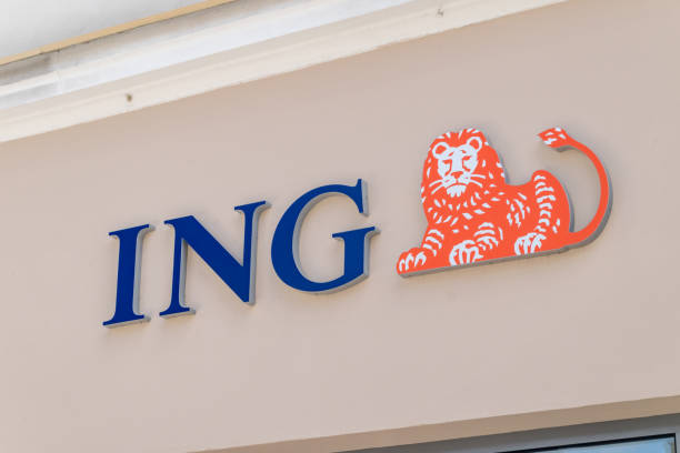 Sign and logo of ING bank. stock photo
