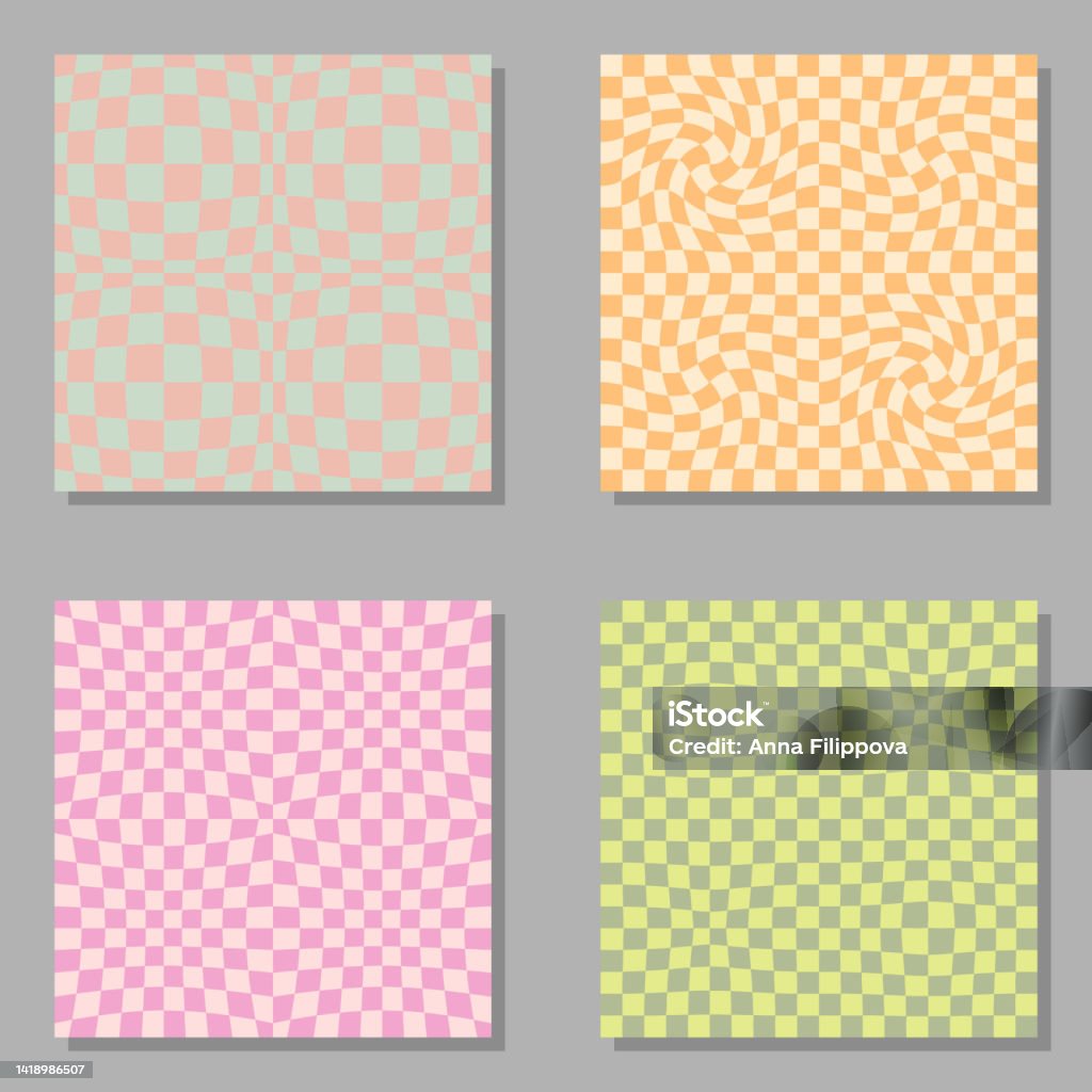 Trippy Grid Trippy Grid Wavy Checkerboard Seamless Pattern Collection Groovy Vector ...