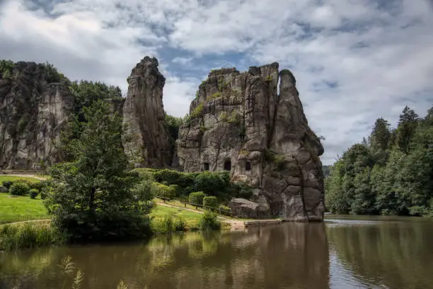 Natural and cultural monument Externsteine in the Teutoburg Forest in Germany
