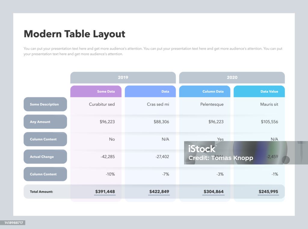 Basic Table Layout Detail Modern Table Layout Template With A Total Amount Row Stock Illustration ...