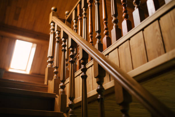 istock Wooden stairs close up. 1418992343
