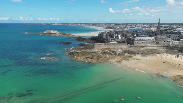 Aerial view of Saint-Malo, a historic French port in Ille-et-Vilaine, Brittany, France.