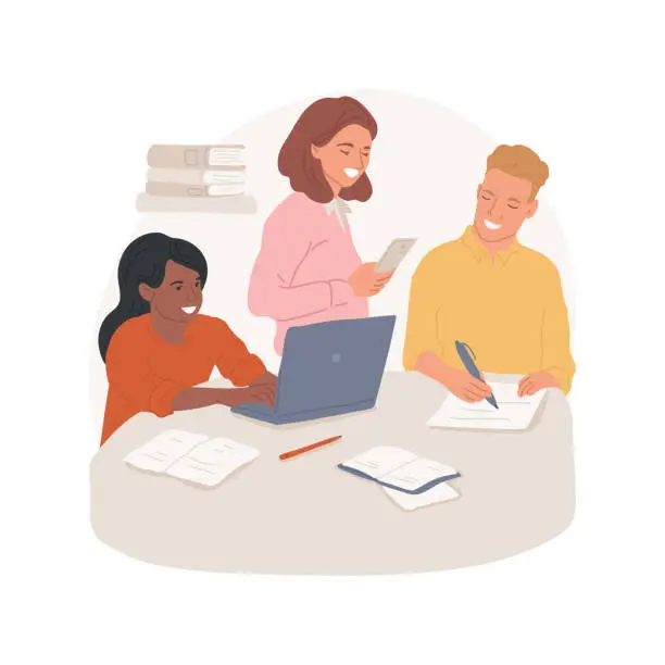 Vector illustration of Group peer tutoring isolated cartoon vector illustration.