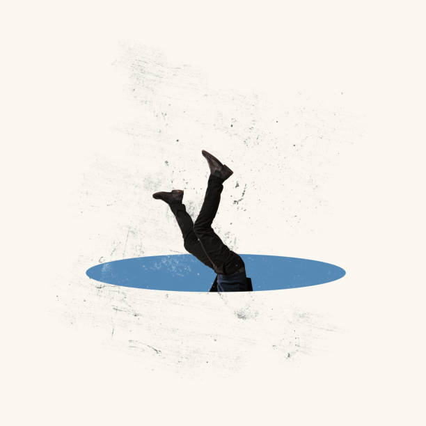 istock Contemporary art collage. Conceptual image. Man falling down into deep hole symbolizing depression 1418997303
