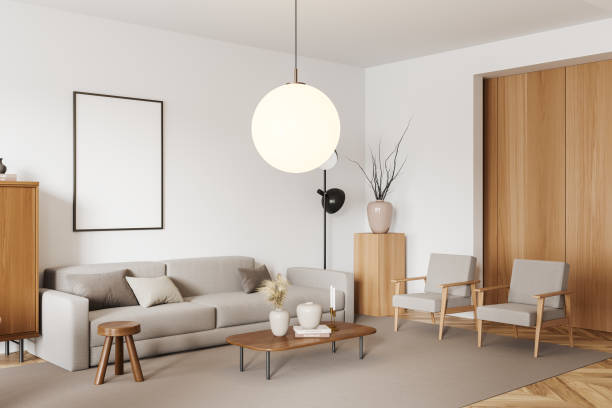 istock Chill room interior with couch and coffee table. Mockup frame 1418997340