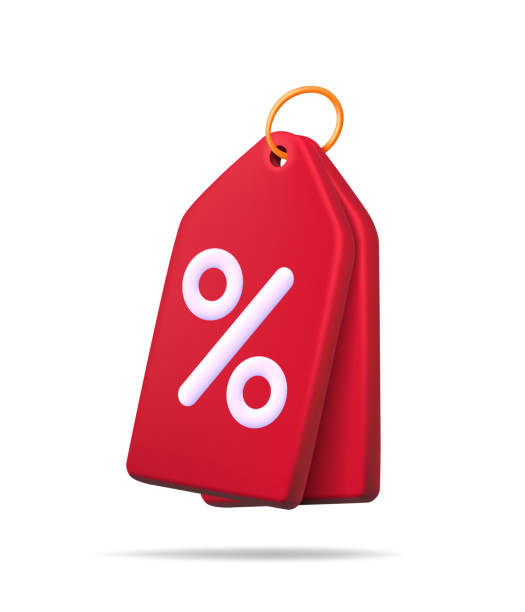 illustrations, cliparts, dessins animés et icônes de icône de vente à prix réduit 3d. prix avec pourcentage. coupon pour le black friday. étiquette rouge pour l’offre spéciale. étiquette pour la promotion de la boutique. carte à acheter isolée sur fond blanc. vecteur - image stéréoscopique