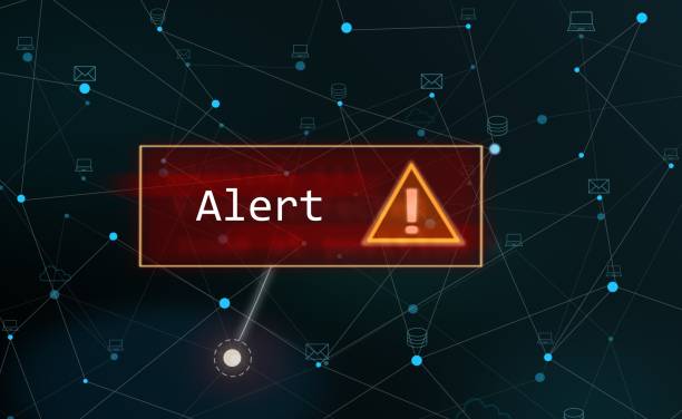 istock graphic illustration of orange exclamation mark with red rectangle as alert about node in computer network cloud nodes with connection lines 1419001694