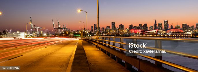 istock McArthur Causeway to Miami downtown at dusk 1419001896