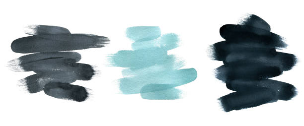 istock Watercolor strokes, spots, turquoise and black. Illustration, isolated objects from a large set of COZY WINTER. For decoration, design and composition of the night sky, snow, beautiful background. 1419007989