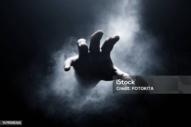 Human Hand On Dark Background Stock Photo - Download Image Now - Hand, Reaching, Zombie