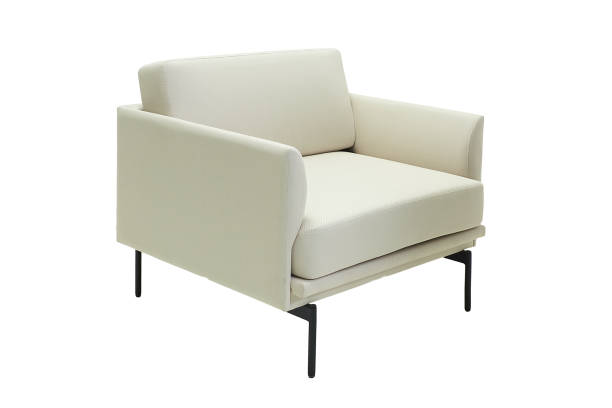 istock Modern fabric armchair with metal legs isolated on white background, side view 1419009644