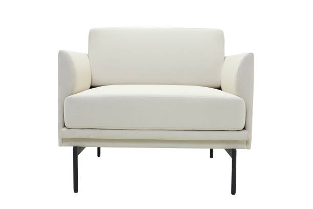 istock Modern fabric armchair with metal legs isolated on white background, side view 1419009704