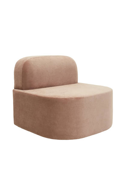 unusual modern pink padded stool upholstered with fabric on white background