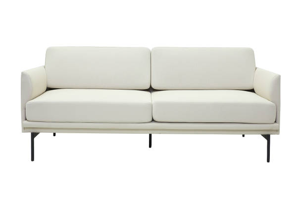 istock Modern fabric couch with metal legs isolated on white background, front view 1419009801
