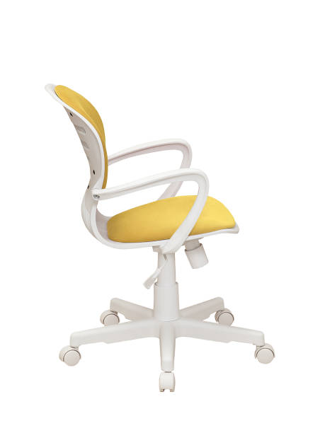 istock yellow office fabric armchair on wheels isolated on white background, side view 1419011317