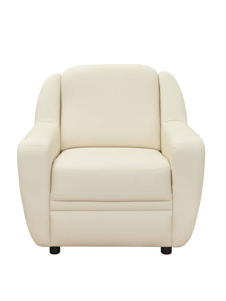istock beige leather comfortable armchair isolated on white background, front view 1419011356