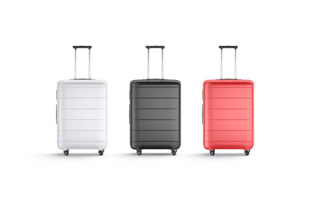 istock Blank black, white, red suitcase with handle mockup stand, isolated 1419012319