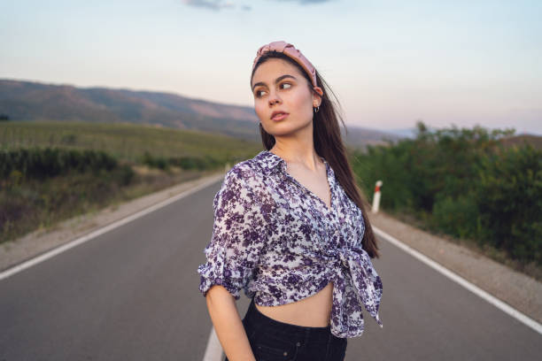 sunny day wind attractive dress bridge bicycle active lifestyle