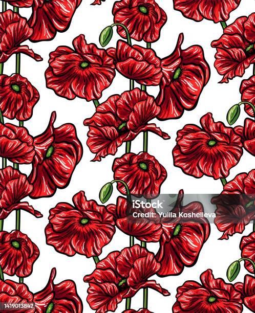Poppy Pattern Vector Seamless Poppy Pattern Vector Illustration Stock Illustration ...