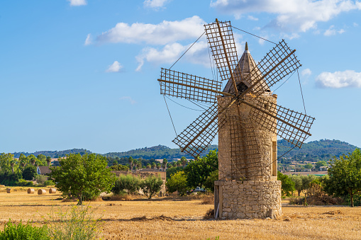 Medieval windmill in Mallorca, Balearic island, Spain.