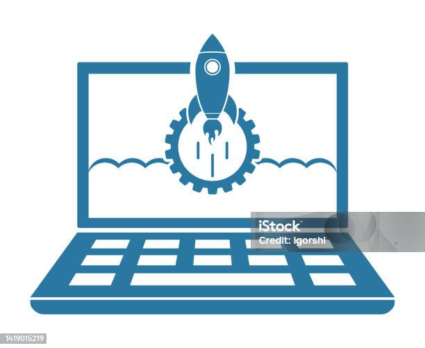 Rocket Launch On Laptop Computer Stock Illustration - Download Image ...
