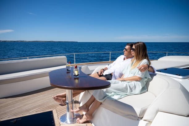 istock Couple sitting on yacht 1419016027