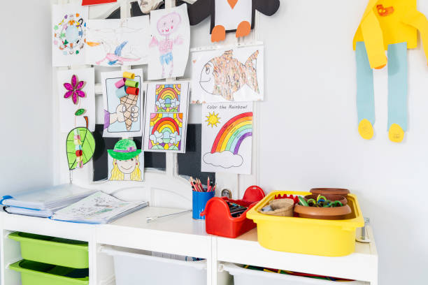 Classroom corner View from a classroom in an elementary school art and craft product stock pictures, royalty-free photos & images