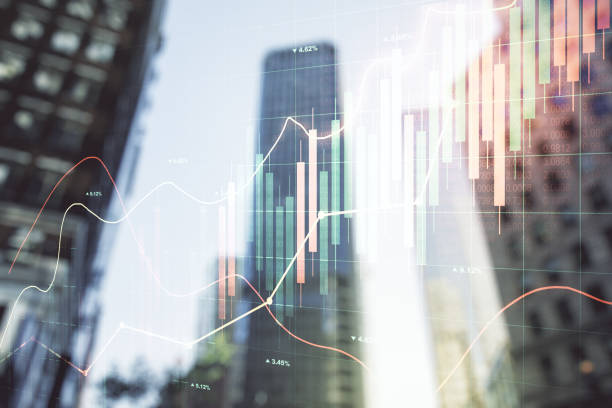 istock Multi exposure of abstract financial graph on office buildings background, forex and investment concept 1419026187