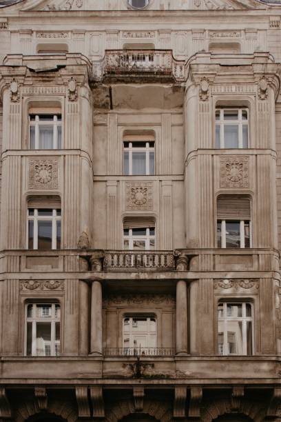 istock Facade of a building. Beige color, white windows. 1419027013
