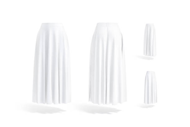 Blank white women maxi skirt mockup, different views Blank white women maxi skirt mockup, different views, 3d rendering. Empty long dress or asymmetric tube skirts mock up, isolated. Clear chiffon tube or flat petticoat for woman template. artificial flower stock pictures, royalty-free photos & images