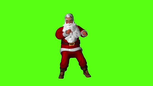 Merry Santa Claus in a red suit is dancing. 3 d rendering on a green screen