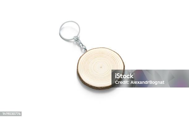 Blank Wooden Round Tag On Chain Mockup Side View Stock Photo - Download Image Now - Armenia - Country, Artificial, Barker