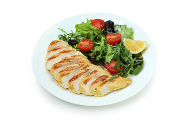 istock Salad with grilled chicken isolated on white background 1419032518
