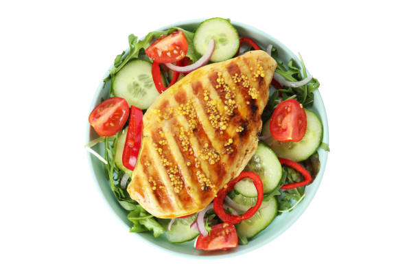 istock Salad with grilled chicken isolated on white background 1419033212