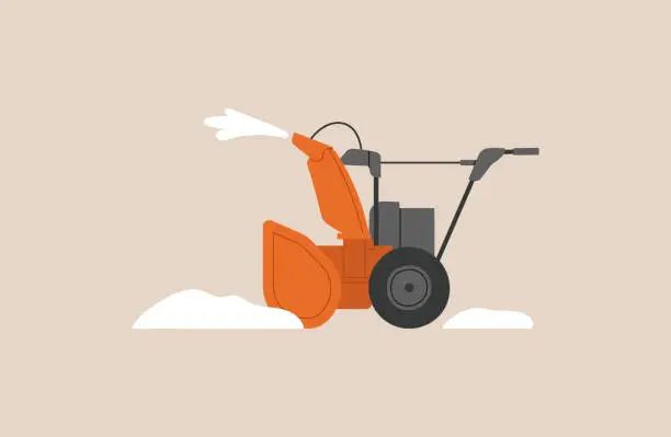 Vector illustration of Snowblower. Snowplow. Snow removal from the streets in winter.