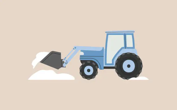 Vector illustration of Snowblower. Excavator. Snow removal from the streets in winter.